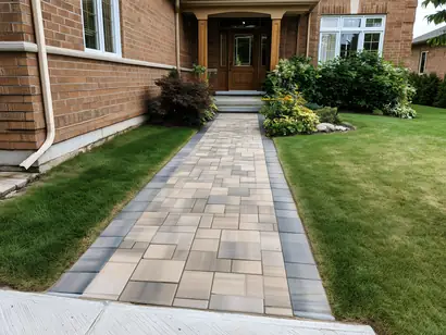 Interlock stone walkway in running bond pattern at a GTA residential front entrance