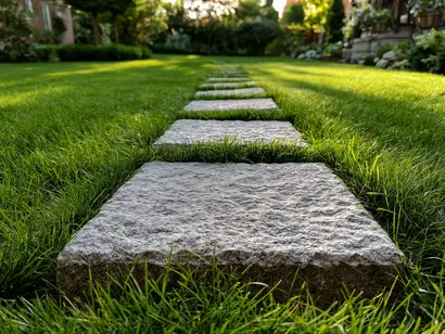 Stepping stone trail set flush in a residential lawn in Vaughan, GTA