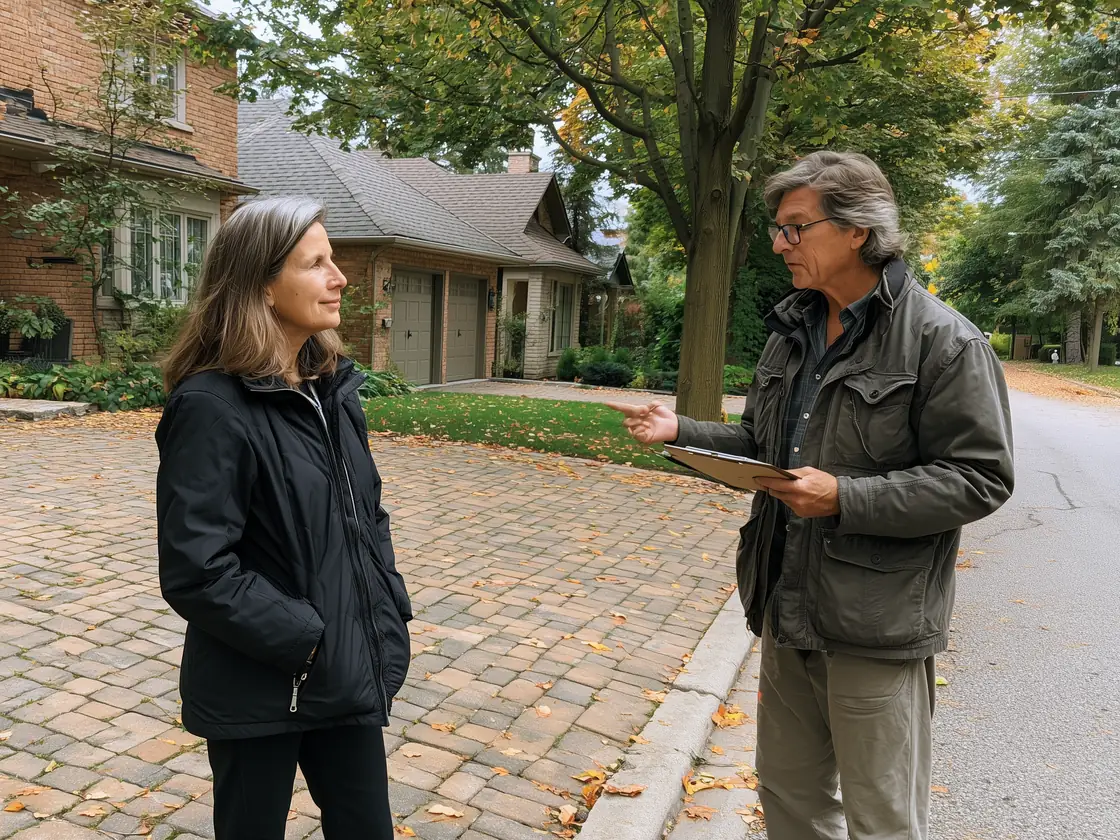 Contractor discussing project scope with homeowner at a residential driveway in Richmond Hill